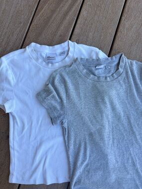 TNA Bundle of Ribbed Short Sleeve Crew Neck Tee - White & Light Gray